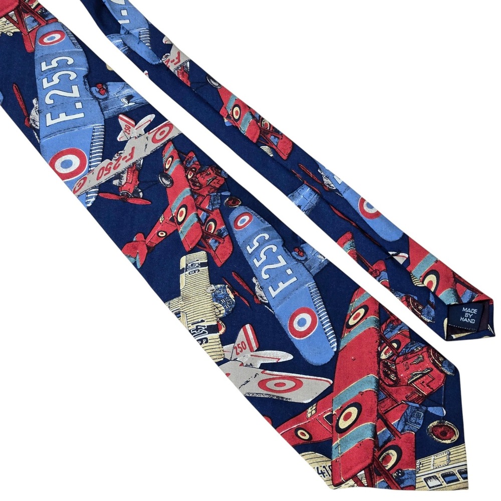 Polo Ralph Lauren Tie Silk Hand Made Mens 3.75 Vintage Biplane fighter Aviation